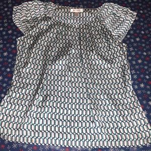 Trendy Geometric Ruffle Cap Sleeved Blouse Medium